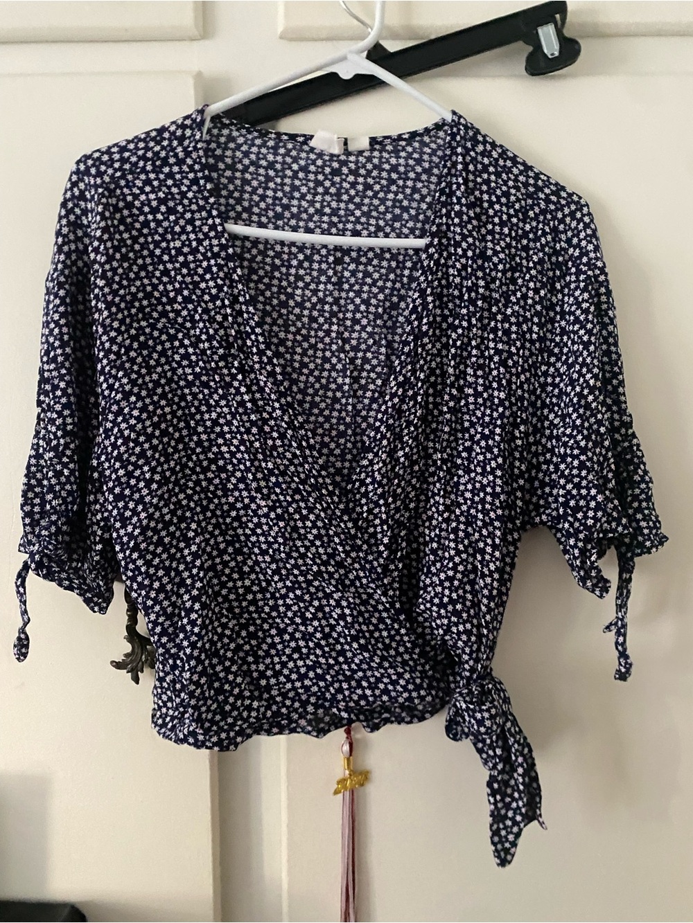 GAP Navy Floral Wrap Blouse